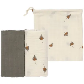 LÄSSIG Baby Puckdecke Spuckdecke Pucktuch Mulltuch 2er Set Baumwolle 80 x 80 cm/Swaddle & Burp Blanket L taupe