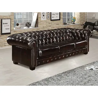 vente-unique Chesterfield Ledersofa 4-Sitzer - Büffelleder - Braun - BRENTON