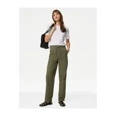 Womens M&S Collection Pure Cotton Straight Leg Ankle Grazer Trousers - Hunter Green, Hunter Green - 8-REG