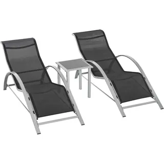 Outsunny Gartenliege mit Tisch, 59L x 169B x 66H cm, Metall,Mesh, Schwarz+Silber , Kunststoff , 169x66x59 cm , Gartenmöbel, Gartenliegen