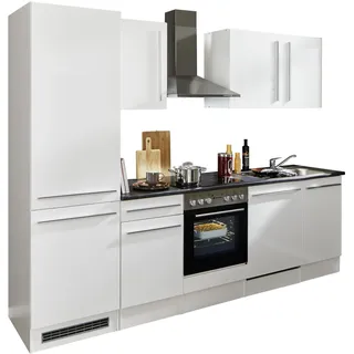 Stella Trading Jazz 8 Moderne Küchenzeile mit Elektrogeräten in Weiß Hochglanz, Metallic Grau - Geräumige Einbauküche mit viel Stauraum - 280 x 211 x 60 cm (B/H/T)