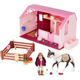 Lori LO37084C1Z Pferdestall, Pferd und 15 cm Puppe Philippa Set mit Zubehör – Scheune mit Puppenzubehör, Sattel, Zäune, Futter und mehr – Puppenhaus Spielzeug für Kinder ab 3 Jahre (41 Teile), Bunt