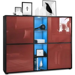 Vladon Highboard Cuba Türen in Bordeaux Hochglanz , Holzwerkstoff , 130.5x105.5x35.5 cm , Kleinmöbel, Kommoden, Highboards