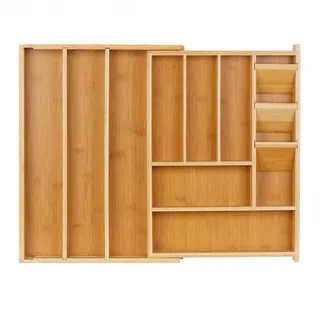 Relaxdays Besteckkasten , Holz, Holzwerkstoff , Bambus , 11 Stück Fächer , Rechteckig , 54x5.5x42 cm , Küchenzubehör, Küchenhelfer, Besteckeinsätze
