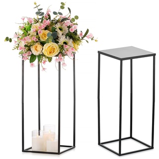 Sziqiqi 60cm Schwarz Vase mit Platte Hochzeit Mittelstücke für Tischdekoration – 2 Stück Hoch Vase Geometrische Blumenständer Metall Vasen Bodenvasen für Party Geburtstag Empfang Verlobung