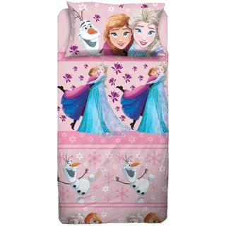 Frozen Bettwäsche-Set für Einzelbett, Disney, Bettlaken, Spannbettlaken, Kissenbezug, Rosa, Disney, 100% Baumwolle, offizielles Produkt