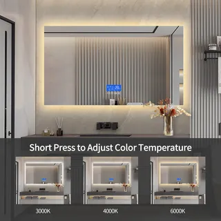 LED-Badezimmerspiegel 60 x 100 cm, IP44, Dimmer, Antibeschlag, Zeit- und Temperaturanzeige