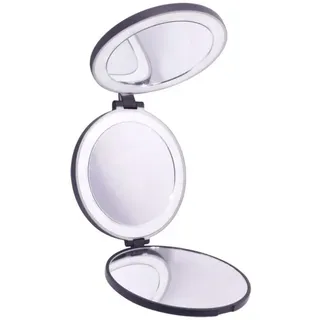 Dreifach gefalteter kompakter Reisespiegel mit LED (5- und 10-fache Vergrößerung) - Schwarz 1 St