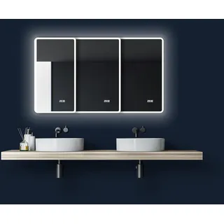 Talos Sun LED Badspiegel 45x70 cm mit Beleuchtung – Wandspiegel mit LED-Lichtumrahmung – Spiegel mit neutralweißem Licht – Beleuchteter Badezimmer Spiegel mit Digitaluhr für Bad
