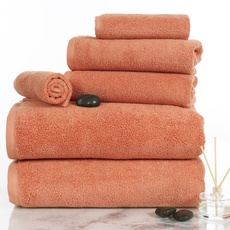 Lavish Home Handtuch-Set, 100% Baumwolle, Zero Twist, weich und saugfähig, 6-teiliges Set mit 2 Badetüchern, 2 Handtüchern und 2 Waschlappen (Ziegel)