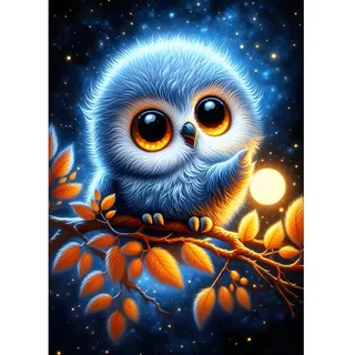 XWDYBDP DIY Diamond Painting Cartoon Owl Cub, 5D Luxury Diamond Painting for Adults Beginners Glowing Owl Diamond Embroidery DIY Full Drill Starry Sky Diamonds Art Home Wall Decoration 30x40 cm