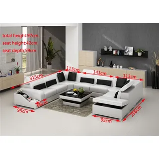 JV moebel Ecksofa Leder Sofa Polster Eck Sitz Wohnlandschaft Garnitur UForm Familien Couch weiß