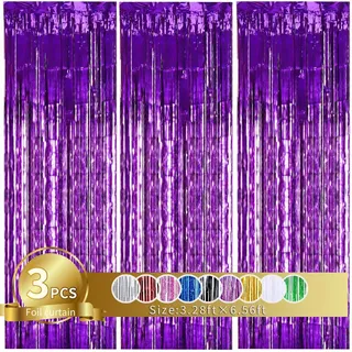 3 Stück Lila Metallic Lametta Vorhänge,Tinsel Folie Vorhang Folienfransen Vorhang für Hochzeit Verlobung Brautdusche Geburtstag Bachelorette Party Bühnendekor ...