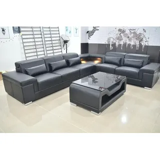 JV moebel Wohnlandschaft Ecksofa L-form Eckcouch LED Beleuchtet Sofa Couch Ecksofa Sofas schwarz