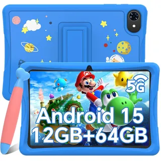 Tabwee K10 Kids 10.1" Blau Tablet, Google Kids Space, 4GB RAM+64GB ROM, Android 15 WiFi Tablet für Kind mit Kindgerechte Hülle und Stift, 5000mAh - Blau
