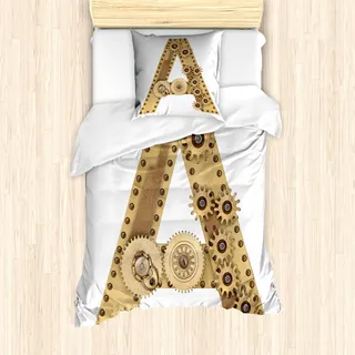 ABAKUHAUS Buchstabe a Mantele, Steampunk Hauptstadt, Milbensicher Allergiker geeignet mit Kissenbezügen, 135 cm x 200 cm - 80 x 80 cm, Sand Brown