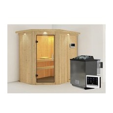 KARIBU Sauna »Vijandi«, inkl. 9 kW Bio-Kombi-Saunaofen mit externer Steuerung, für 3 Personen - beige