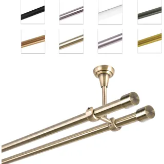 Gardinenstange Vorhangstange 19 mm mit Endkappen, einfache Montage, Decke, 2-läufig, Antik Gold, 400 cm - Gold