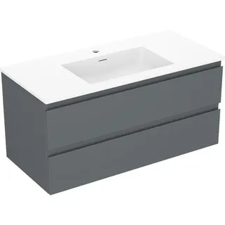 Mexen Orio Badezimmer-Unterschrank 100 cm mit Waschbecken Otis, 2 Schubladen, Grafit Matt/Weiß Matt - 91A10-10047-2-BFF66-W18M0? - Grau, Weiß