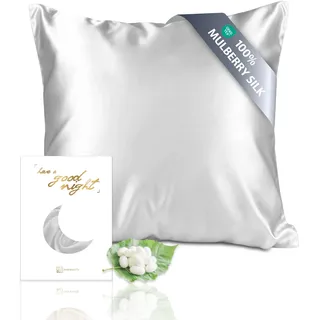 townssilk Seidenkissenbezug 40x40cm – 100% Maulbeerseide, 19mm, beidseitig Seide, Oeko-TEX Zertifiziert, Güteklasse 6A, mit Reißverschluss, 1 Stück,Silber