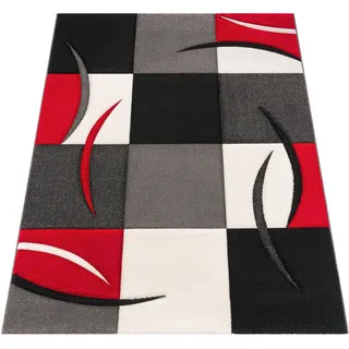 Paco Home Designer Teppich mit Konturenschnitt Karo Muster Rot Schwarz, Grösse:80x300 cm