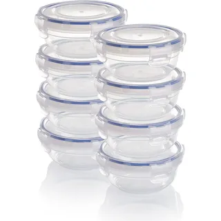 Grizzly Kunststoff Frischhaltedosen Set, 8x Vorratsdosen mit Deckel, flach, rund, stapelbar, bruch-, mikrowellen- und spülmaschinenfest