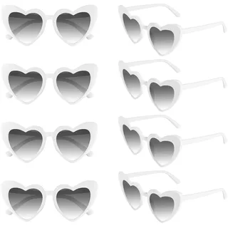 Morcheiong 8/16 Stück Herz Sonnenbrille UV400 Bachelorette Sonnenbrille Herzform für Damen Hochzeit Brautjungfer Partygeschenk Dekorationen (8, Weiß)