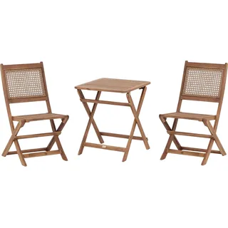 BELIANI Balkonset Hellbraun Akazienholz 3-Teilig Klappbar Wiener-Geflecht Lattenoptik Lamellenoptik Rustikal Out- & Indoor Holztisch mit 2 Stühlen - Braun