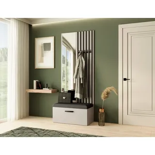 Garderobe MARGARET II , Farbe: Kaschmir + Schwarze Lamellen + Schwarz, mit Spiegel - Beige, Schwarz