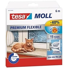 Bild tesamoll Premium Flexible Selbstklebende Silikondichtung zum Isolieren von Spalten an Fenstern und Türen - Weiß - 6 m x 9 mm x 7 mm