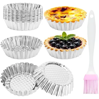 YPLANGENT 20 Stück Tarteform, Tartelette Förmchen, Mini Tartelette Förmchen, Törtchenformen, Mini Tarteform - 430 Edelstahl mit Backpinsel - für Tartelettes, Quiche, Muffins und Mini Kuchen