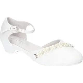 AMERICAN CLUB, KOM44, Kommunionschuhe, Formale Schuhe, Elegante Schuhe für Mädchen, Ledereinsatz, Niedlicher Kommunion-Festschuh, Weiß 35 - Weiß