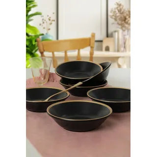 Hermia Concept, ST042306F956A841700MACD700, Tellerset (6 Stück), 100 % KERAMIK, Schwarz, 18 cm - Schwarz