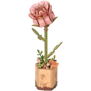Rolife 3D Puzzle Blumen Blumenstrauß hölzerne Blüte Handwerk Modell Kits für Erwachsene Ewige Blumen romantisches Geschenk für ihren Geburtstag/Valentinstag/Muttertag (Rosa Rose)