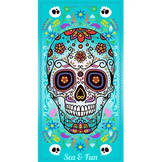Miracle Home. Microfiber Beach Towel Schädel, 100% Poliéster, 95 X 175 cm. Türkis. 11807