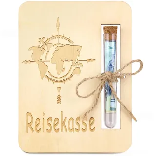 URYVAIW Reisekasse Geldgeschenk aus Holz, Weltkarte Design mit Teströhre, Geldverpackung Urlaub für Reisende & Abenteurer
