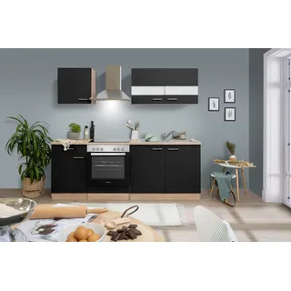 Küchenzeile Merle 210 cm E-Geräte Glaskeramikkochfeld schwarz/eiche sägerau nachbildung