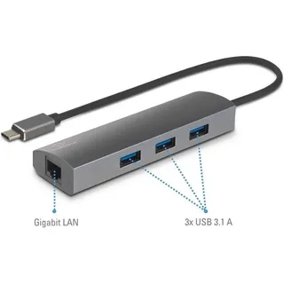 Renkforce USB Gigabit Ethernet Netzwerkadapter/Hub (USB 2.0, RJ45), Netzwerkadapter, Schwarz