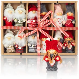 COM-FOUR COM-FOUR® 12x Premium Weihnachtsmann-Anhänger - Engel und Wichtel für den Weihnachtsbaum, Bezaubernde Christbaum-Figuren Anhänger als Geschenk-Anhänger, schwedisch-skandinavische Deko-Trolle