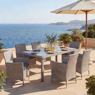 Mendler Poly-Rattan-Garnitur Halden 7-tlg. Grau