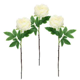 Kunstblume Päonie Bauernrose Pfingstrosen Zweig Einzelblume Stielblume Floristik künstliche Blumen Beiwerk für künstliche Blumen-Sträuße und Bouquet Blumengesteck Dekoblume, 3er Set, weiß