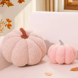 Yhoelata Kürbis Kissen, 2er-Set Kürbisform Dekokissen, Plüsch Zierkissen Aesthetic Sofakissen Teddy Fleece Kissen, Bett Kuschelkissen Runden für Kind Schlafzimmer Geschenk, 20 & 30 cm