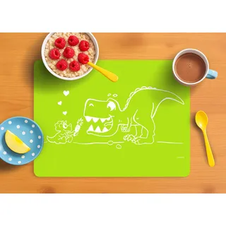 Silikon Tischset, Platzmatte, Platzdeckchen, Kleckermatte für Kinder mit Dinosaurier hellgrün - rutschfest und abwischbar, 40 x 30 cm