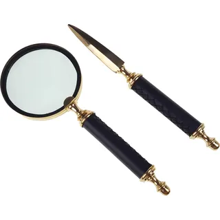 Brieföffner und Lupe Messing/Leder Set L 26 cm