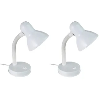 EGLO Tischlampe Basic, 1 flammige Tischleuchte, Schreibtischlampe aus Stahl und Kunststoff, Farbe: Weiß, Fassung: E27 (Packung mit 2)