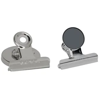 Maul 2184096 Magnet Papierklammern mit Schutzfolie, Weite 20mm, 2 Stück, 43 x 40 mm, Silber-Metall