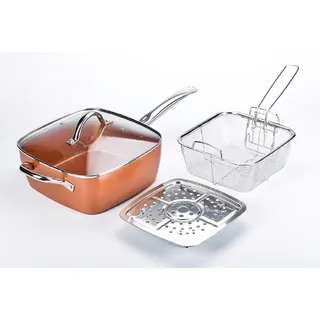 Cheffinger Multi Pfanne Induktion 4-teilig Antihaft 24 x 24 x 9,5 cm Antikratz Deckel Fritteuse Eckpfanne Bratpfanne