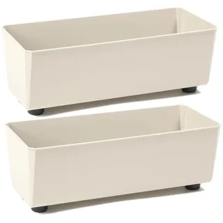 Tymar Blumentopf rechteckig innen, Blumenkasten mit füßen, Pflanzkübel, Kräuterkasten, 2 Stück_SAGA ((2pack) Beige, 37,5x17cm)