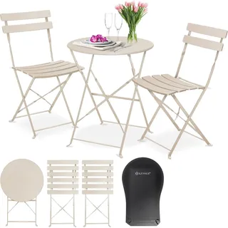 KESSER® Bistroset 3-teilig Bistrotisch mit 2 klappbaren Stühle Set Balkonset Balkonmöbel Klapp-Möbel Gartenset Sitzgarnitur Gartengarnitur Gartenmöbel Sitzgruppe Metall Bistro Gartentisch inkl. Abdeckung - Silber