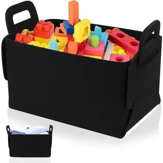 Filz Aufbewahrungskorb, Filz Aufbewahrungsbox Filzbox, Filzkorb Aufbewahrung Faltbarer Korb Aufbewahrung Organizer mit Griffen für Haus Büro Schlafzimmer Schränke Regale(Schwarz, 25 x 18 x 15 cm)
